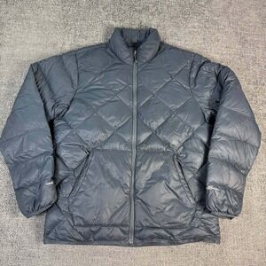 Eddie Bauer EB650 Down Puffer Jacket Mens Medium Gray Diamond Quilt Full Zip